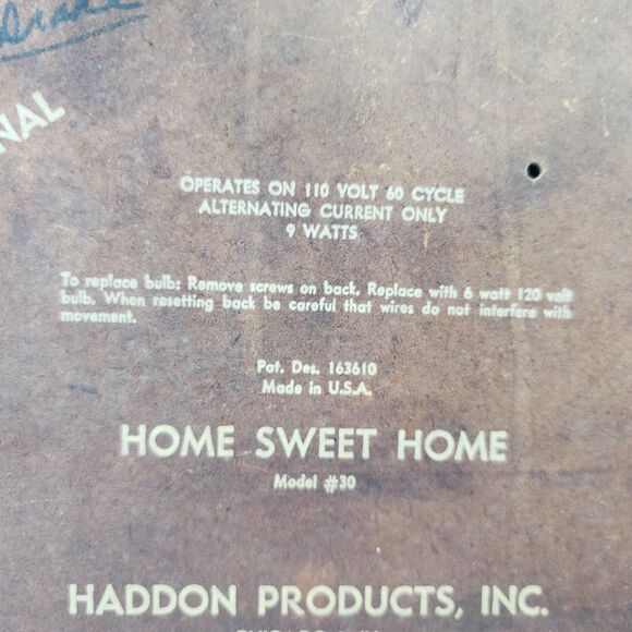 Vintage Haddon Home Sweet Home Lighted Clock Grandma Rocker Fireplace Model 30 U - Picture 7 of 16